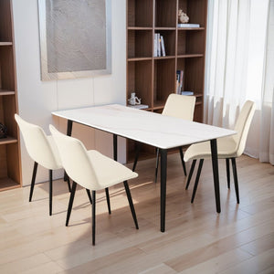 English Elm Dining Table Sintered Stone Top Seats Six with Carbon Steel Legs for Modern Rooms T3967S00003