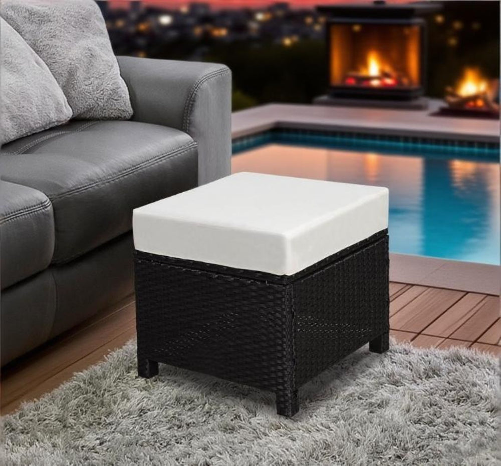 English Elm Multipurpose Wicker Patio Ottoman Hand-woven Pe Rattan with Cushioned Outdoor Seat T3971P386553