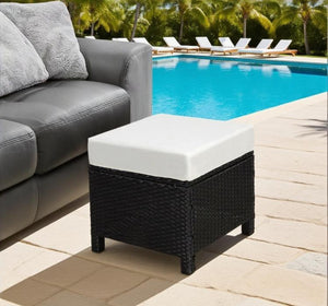 English Elm Multipurpose Wicker Patio Ottoman Hand-woven Pe Rattan with Cushioned Outdoor Seat T3971P386553