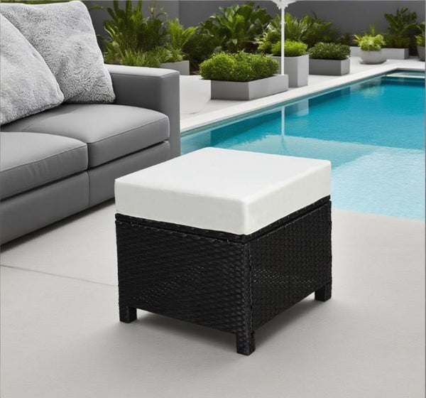 English Elm Multipurpose Wicker Patio Ottoman Hand-woven Pe Rattan with Cushioned Outdoor Seat T3971P386553