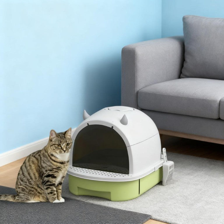 English Elm Green Enclosed Cat Litter Box with Odor Control Drawer Scoop and Deodorizing Bags T3971P404628