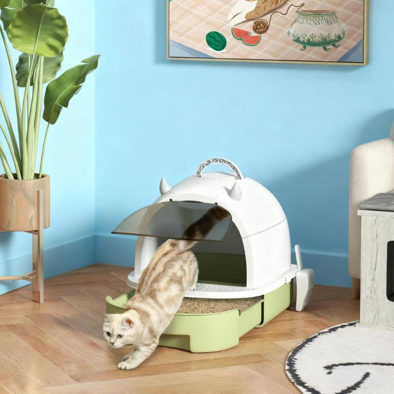 English Elm Green Enclosed Cat Litter Box with Odor Control Drawer Scoop and Deodorizing Bags T3971P404628