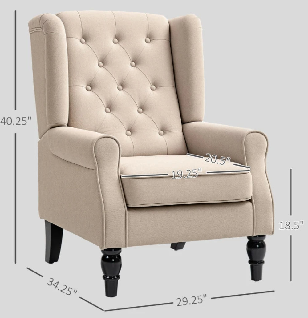 English Elm Button-tufted High Back Lounge Chair with Eucalyptus Legs for Living Room T3971P405181