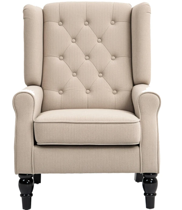 English Elm Button-tufted High Back Lounge Chair with Eucalyptus Legs for Living Room T3971P405181