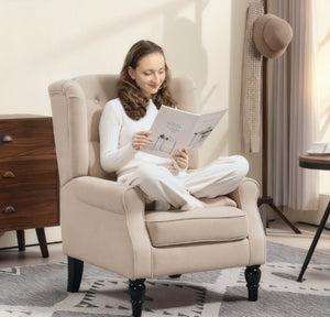 English Elm Button-tufted High Back Lounge Chair with Eucalyptus Legs for Living Room T3971P405181