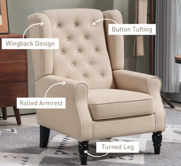 English Elm Button-tufted High Back Lounge Chair with Eucalyptus Legs for Living Room T3971P405181