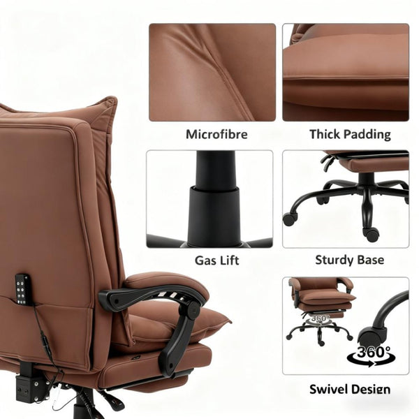 English Elm Luxurious Microfiber High Back Recliner with Massage Heat and Swivel Base for Home Office T3971P409040