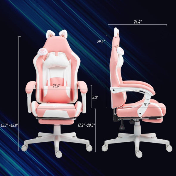 English Elm Gaming Chair with Cat Ear Accents Faux Leather Kawaii Recliner Footrest Support T3971P410291
