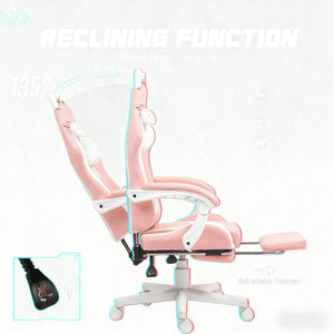 English Elm Gaming Chair with Cat Ear Accents Faux Leather Kawaii Recliner Footrest Support T3971P410291