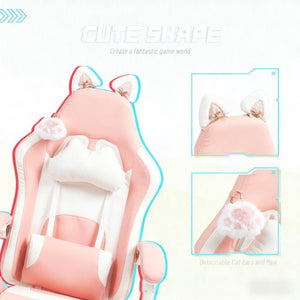 English Elm Gaming Chair with Cat Ear Accents Faux Leather Kawaii Recliner Footrest Support T3971P410291