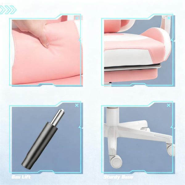 English Elm Gaming Chair with Cat Ear Accents Faux Leather Kawaii Recliner Footrest Support T3971P410291