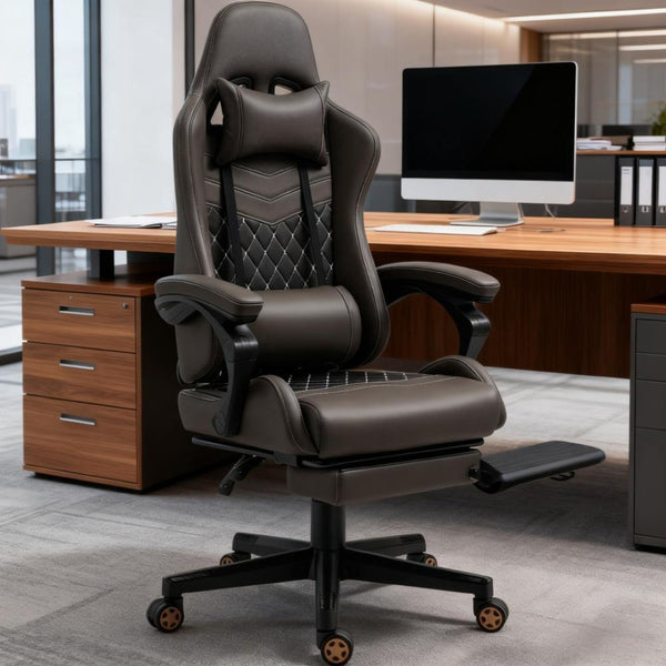 English Elm Pu Leather Gaming Chair High Back Recliner with Footrest Lumbar Support Home Office T3971P410321