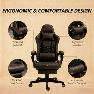 English Elm Pu Leather Gaming Chair High Back Recliner with Footrest Lumbar Support Home Office T3971P410321