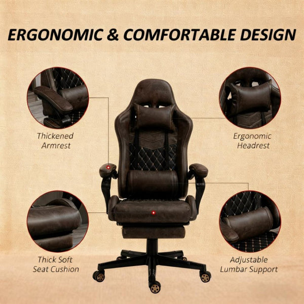 English Elm Pu Leather Gaming Chair High Back Recliner with Footrest Lumbar Support Home Office T3971P410321