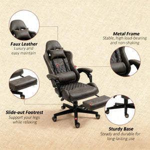 English Elm Pu Leather Gaming Chair High Back Recliner with Footrest Lumbar Support Home Office T3971P410321