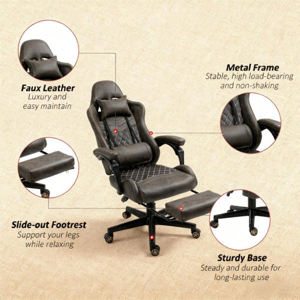 English Elm Pu Leather Gaming Chair High Back Recliner with Footrest Lumbar Support Home Office T3971P410321