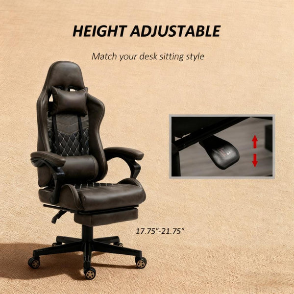 English Elm Pu Leather Gaming Chair High Back Recliner with Footrest Lumbar Support Home Office T3971P410321