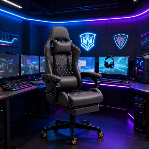 English Elm Pu Leather Gaming Chair High Back Recliner with Footrest Lumbar Support Home Office T3971P410321
