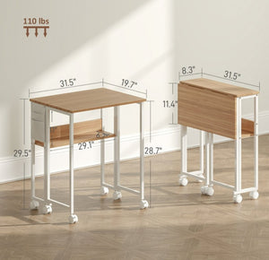 English Elm Foldable Rolling Desk with Drop Leaf Design Storage Bag and Shelf for Small Spaces T3971P411172