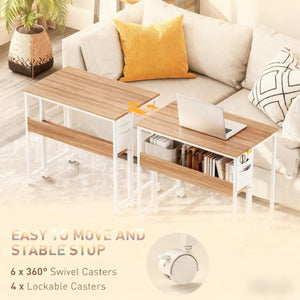 English Elm Foldable Rolling Desk with Drop Leaf Design Storage Bag and Shelf for Small Spaces T3971P411172