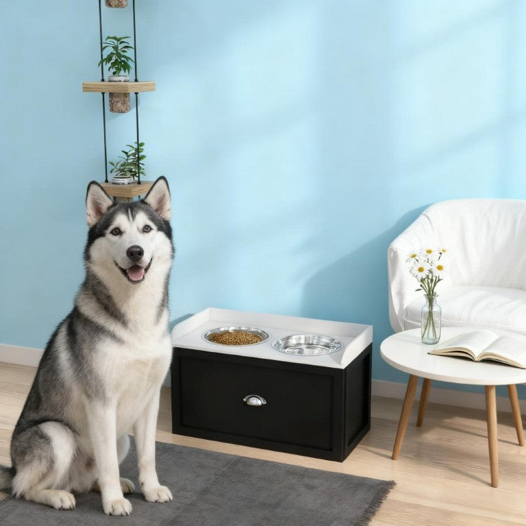 English Elm Pet Elevated Feeding Station with Stainless Steel Bowls and Storage Drawer for Large Dogs T3971P412284