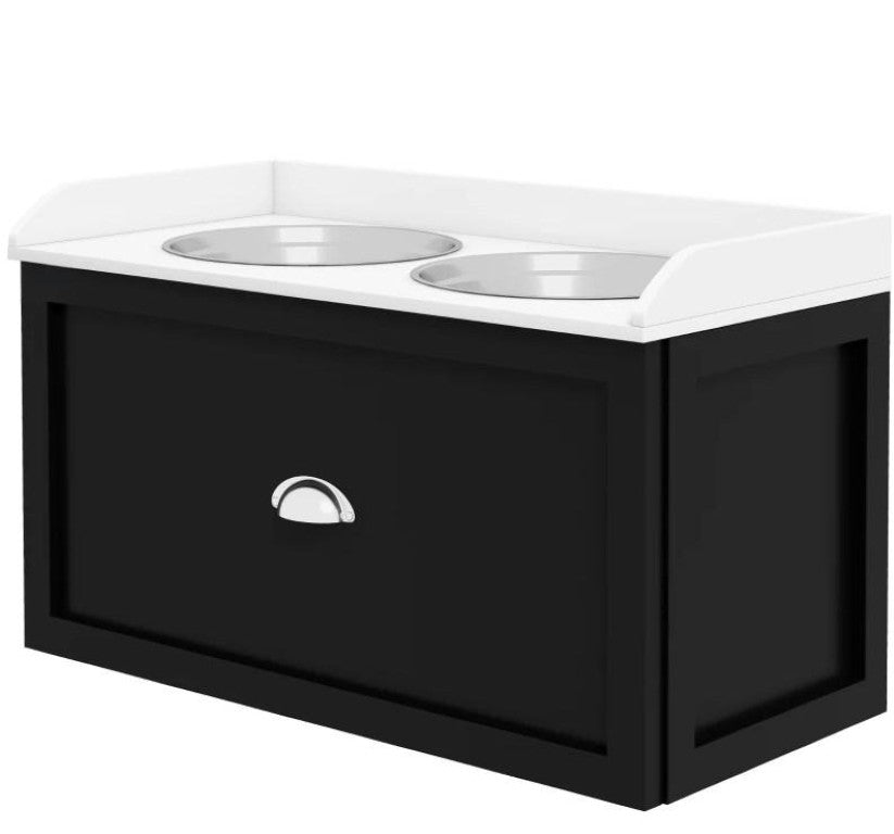 English Elm Pet Elevated Feeding Station with Stainless Steel Bowls and Storage Drawer for Large Dogs T3971P412284