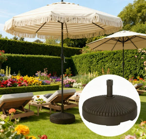 English Elm Round Fillable HDPE Patio Umbrella Base with UV Resistant Weather Proof Outdoor Design T3971P425851