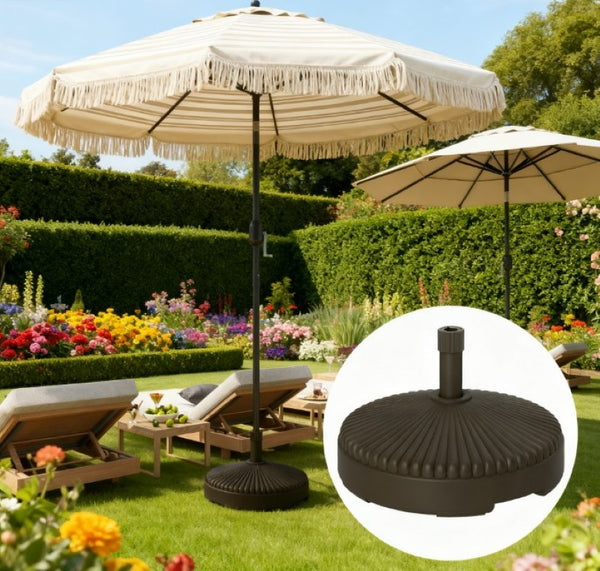 English Elm Round Fillable HDPE Patio Umbrella Base with UV Resistant Weather Proof Outdoor Design T3971P425851