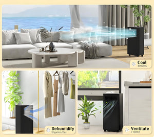 English Elm Portable Air Conditioner 8000 BTU Room Cooler Dehumidifier with Wheels and Timer T3971P431356