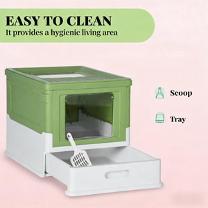 English Elm Cat Litter Box Fully Enclosed Polypropylene Dual Entry Odor Trapping Pull Out Tray T3971P431503