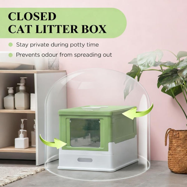 English Elm Cat Litter Box Fully Enclosed Polypropylene Dual Entry Odor Trapping Pull Out Tray T3971P431503