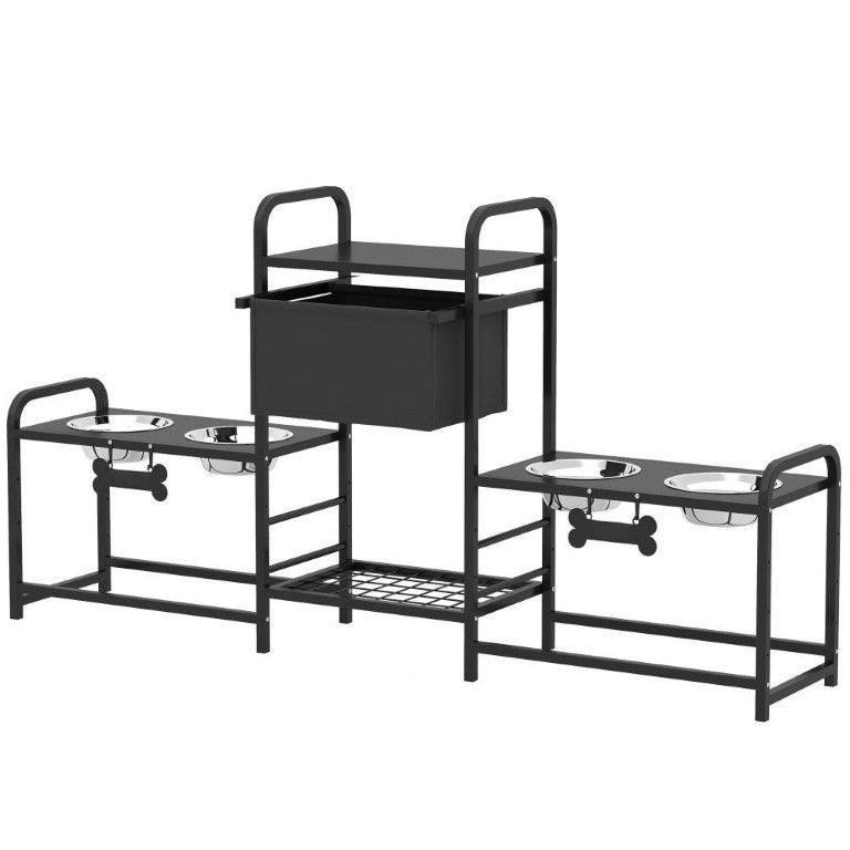 English Elm Pet Feeding Station Elevated Steel Stand with Adjustable Bowls and Built-In Storage T3971P433618