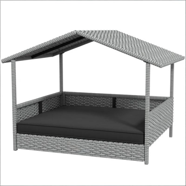 English Elm Pet Cabana Rattan Dog House with Elevated Base and Padded Cushion for Indoor Outdoor T3971P435516