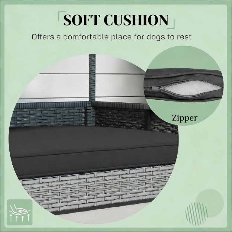 English Elm Pet Cabana Rattan Dog House with Elevated Base and Padded Cushion for Indoor Outdoor T3971P435516