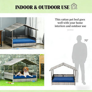 English Elm Pet Cabana Rattan Dog House with Elevated Base and Padded Cushion for Indoor Outdoor T3971P435516