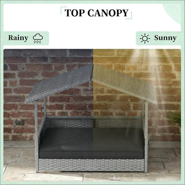 English Elm Pet Cabana Rattan Dog House with Elevated Base and Padded Cushion for Indoor Outdoor T3971P435516