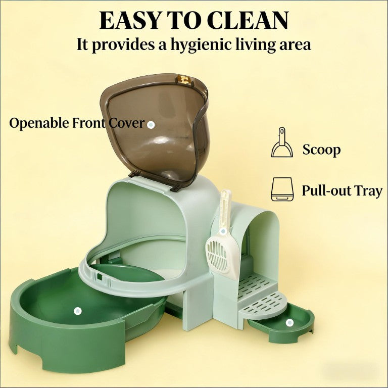 English Elm Covered Cat Litter Box Space Capsule Design Odor Control with Scoop and Entry Ramp T3971P437174