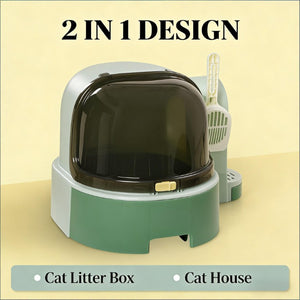English Elm Covered Cat Litter Box Space Capsule Design Odor Control with Scoop and Entry Ramp T3971P437174