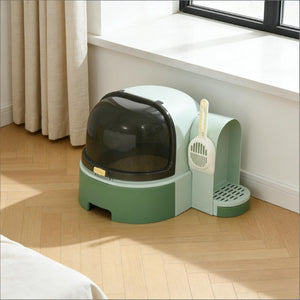 English Elm Covered Cat Litter Box Space Capsule Design Odor Control with Scoop and Entry Ramp T3971P437174