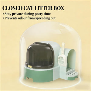 English Elm Covered Cat Litter Box Space Capsule Design Odor Control with Scoop and Entry Ramp T3971P437174