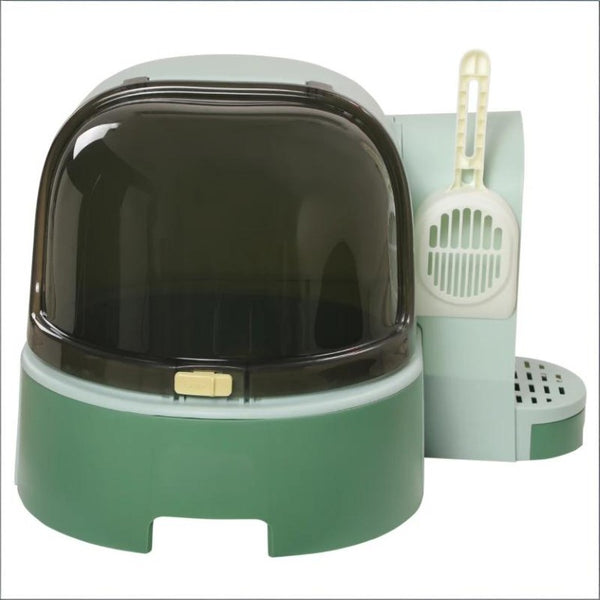 English Elm Covered Cat Litter Box Space Capsule Design Odor Control with Scoop and Entry Ramp T3971P437174