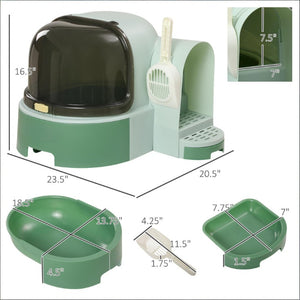 English Elm Covered Cat Litter Box Space Capsule Design Odor Control with Scoop and Entry Ramp T3971P437174