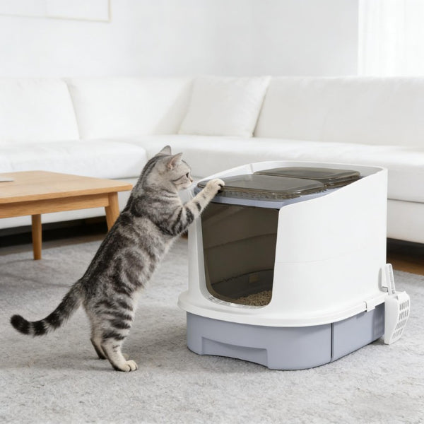English Elm Easy Clean Enclosed Cat Litter Box Top Exit Polypropylene Odor Control Compact T3971P437251