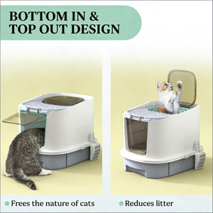English Elm Easy Clean Enclosed Cat Litter Box Top Exit Polypropylene Odor Control Compact T3971P437251
