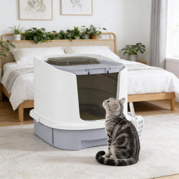 English Elm Easy Clean Enclosed Cat Litter Box Top Exit Polypropylene Odor Control Compact T3971P437251