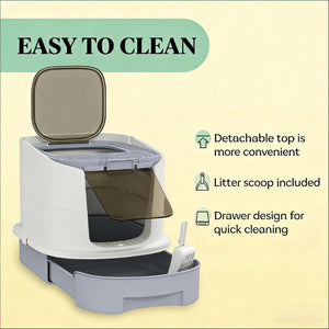 English Elm Easy Clean Enclosed Cat Litter Box Top Exit Polypropylene Odor Control Compact T3971P437251