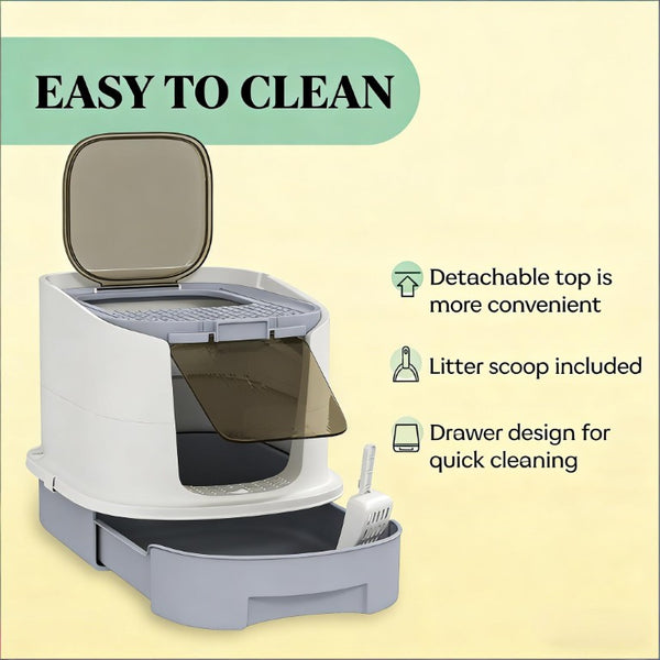 English Elm Easy Clean Enclosed Cat Litter Box Top Exit Polypropylene Odor Control Compact T3971P437251