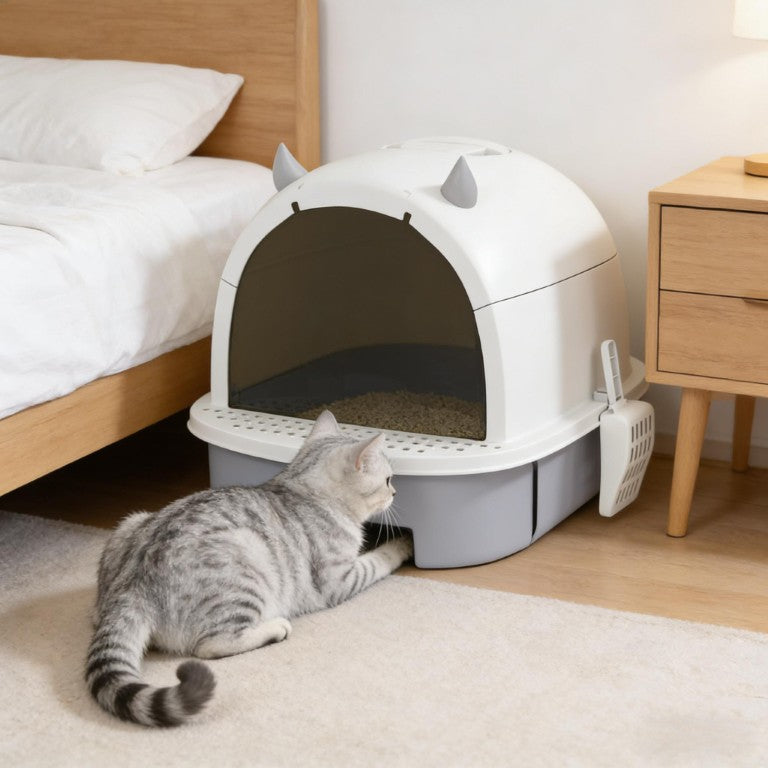 English Elm Easy Clean Enclosed Cat Litter Box with Slide Out Drawer and Odor Control Flap Door T3971P437267