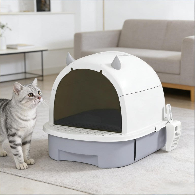 English Elm Easy Clean Enclosed Cat Litter Box with Slide Out Drawer and Odor Control Flap Door T3971P437267