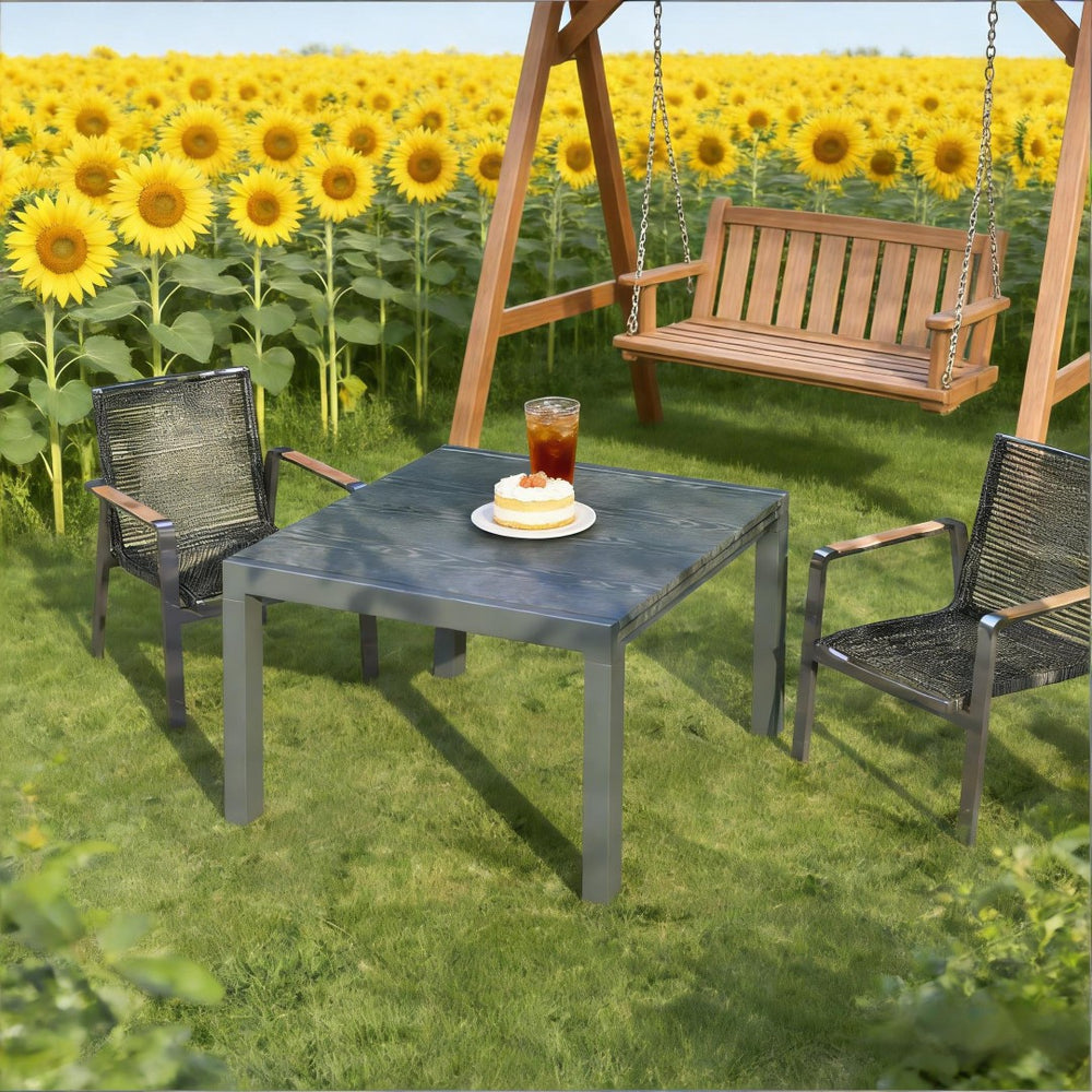 English Elm Outdoor Extendable Aluminum Dining Table Wood-effect Top Seats Eight for Patio T3971P443698